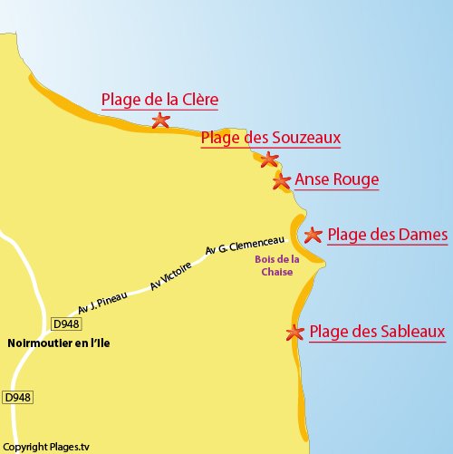 Mappa della spiaggia di Dames a Noirmoutier - Francia