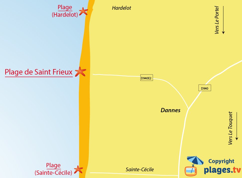 Plan des plages de Dannes dans le Nord