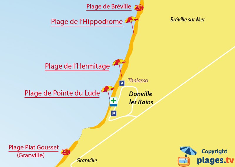 Plan des plages de Donville dans la Manche