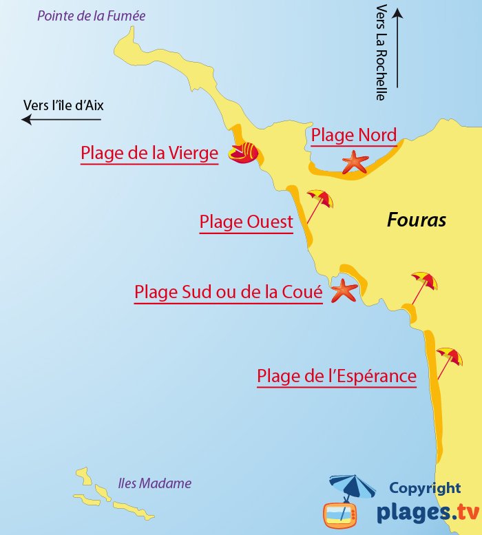 Plan des plages de Fouras - Charente Maritime