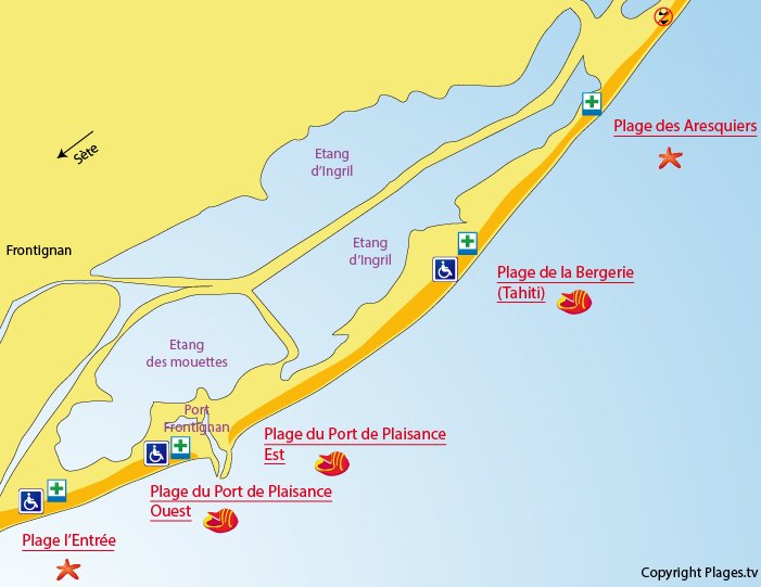 Plan des plages de Frontignan