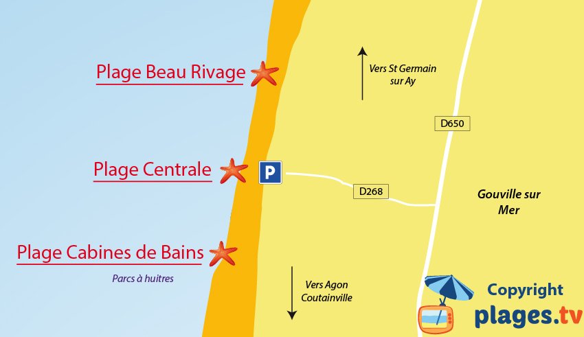 Plan des plages de Gouville sur Mer (50)