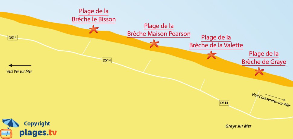 Plan des plages de Graye sur Mer en Normandie