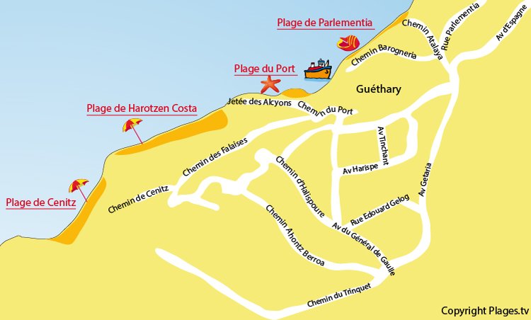 Plan des plages de Guéthary