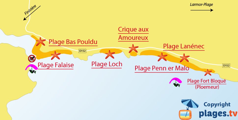 Plan des plages de Guidel dans le Morbihan