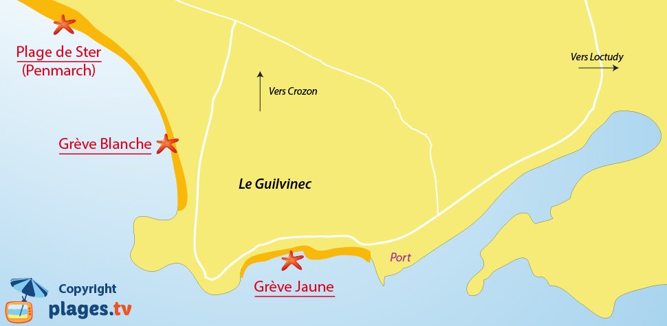 Plan des plages de Guilvinec en Bretagne