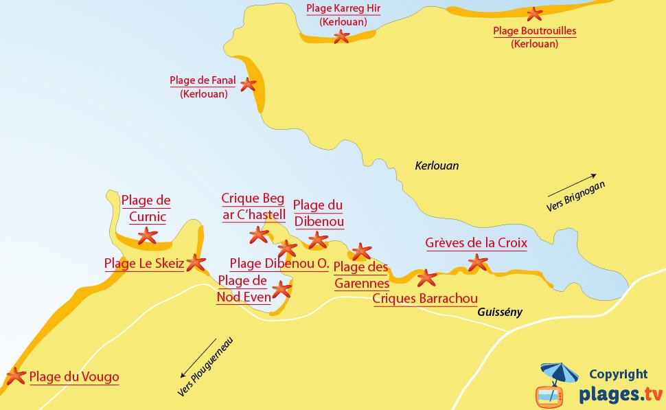 Plan des plages de Guissény en Bretagne