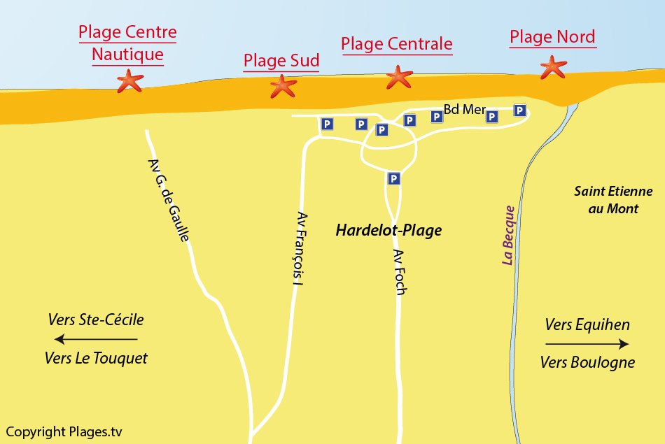 Plan des plages à Hardelot