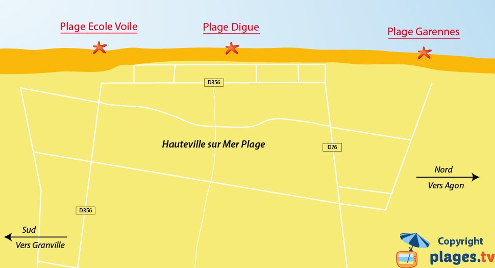 Plan des plages à Hauteville sur Mer