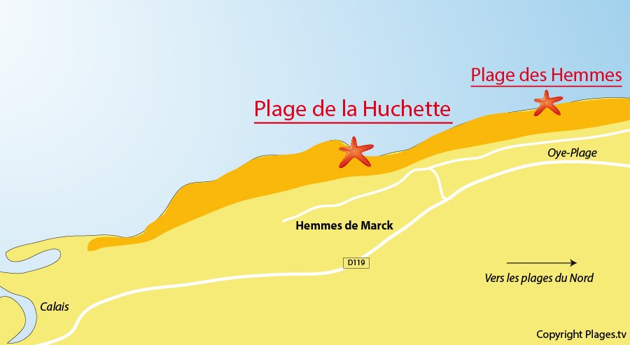 Plan des plages à Hemmes de Marck