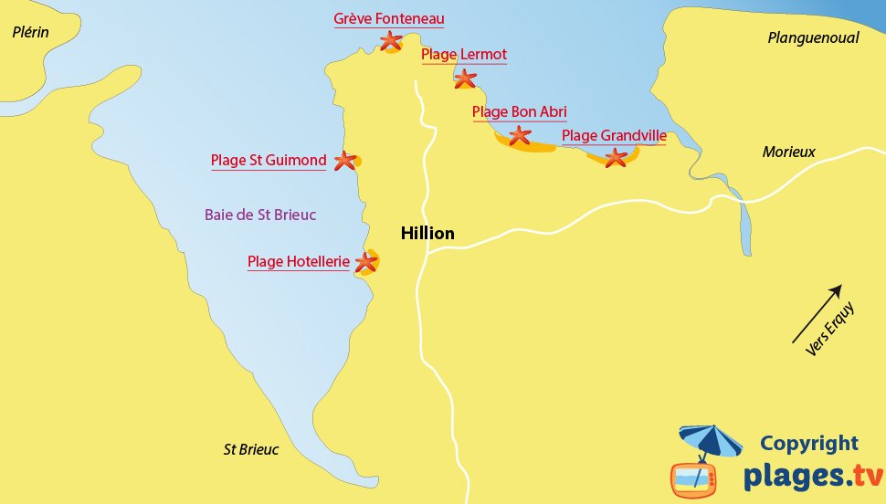 Plan des plages à Hillion