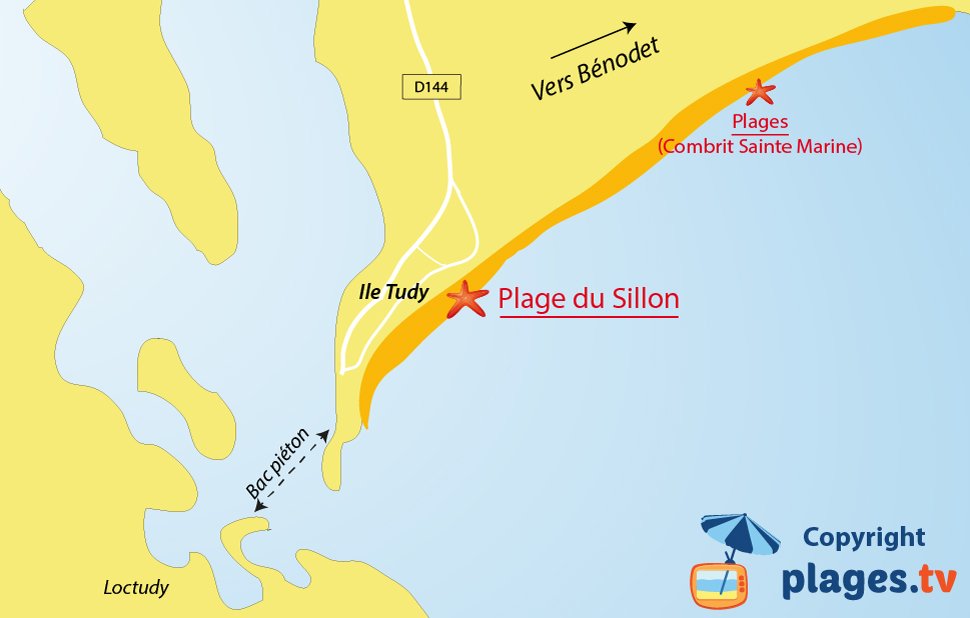 Plan des plages de l'ile Tudy en Bretagne