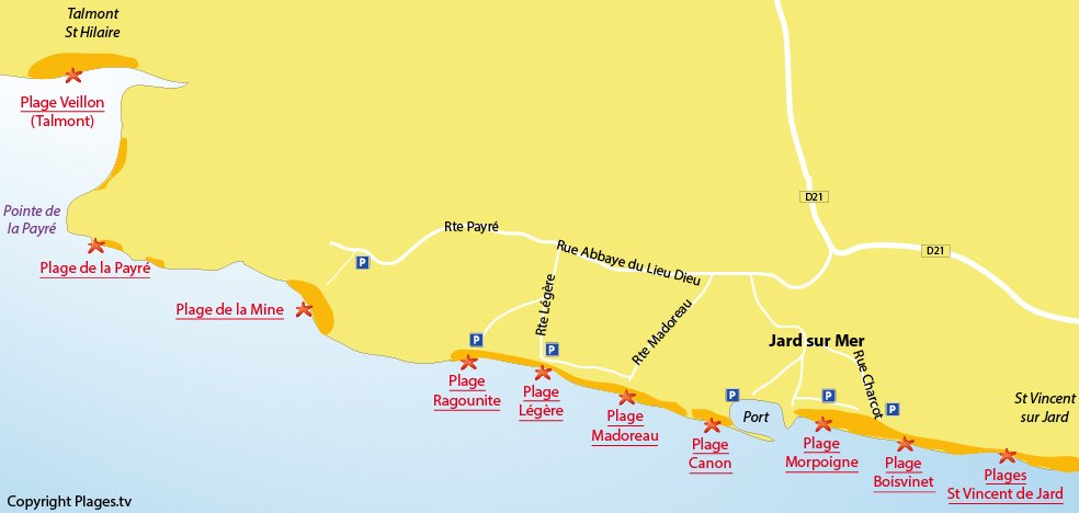 Plan des plages de Jard sur Mer - Vendée