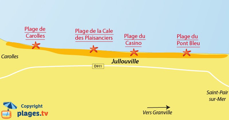 Plan des plages de Jullouville dans la Manche