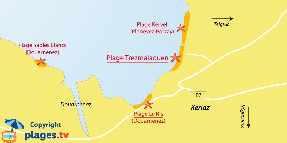 Plan des plages de Kerlaz en Bretagne