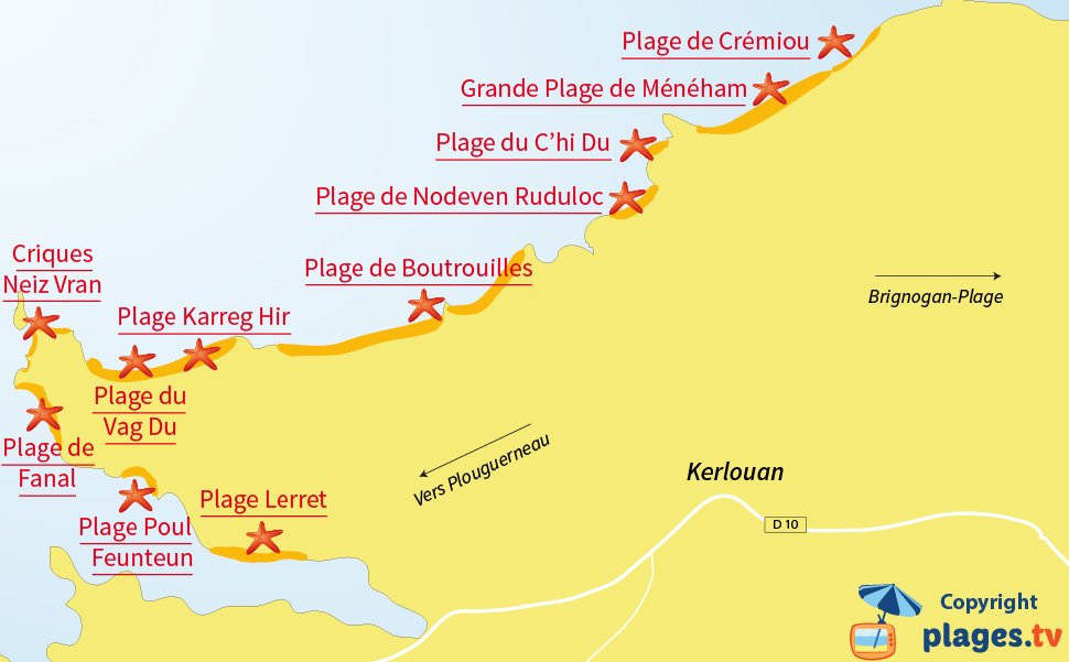 Plan des plages de Kerlouan en Bretagne