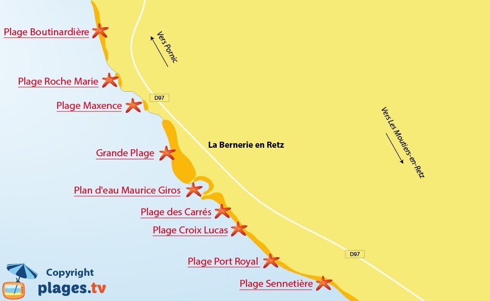 Plan des plages de La Bernerie en Retz en Loire Atlantique