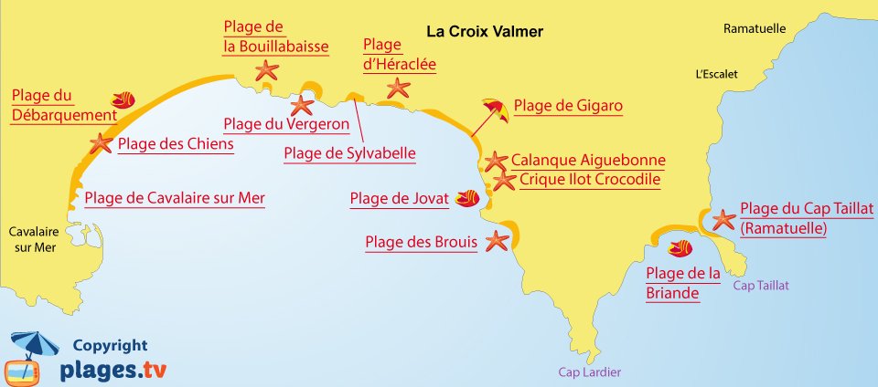 Map of La Croix Valmer beaches in South of France