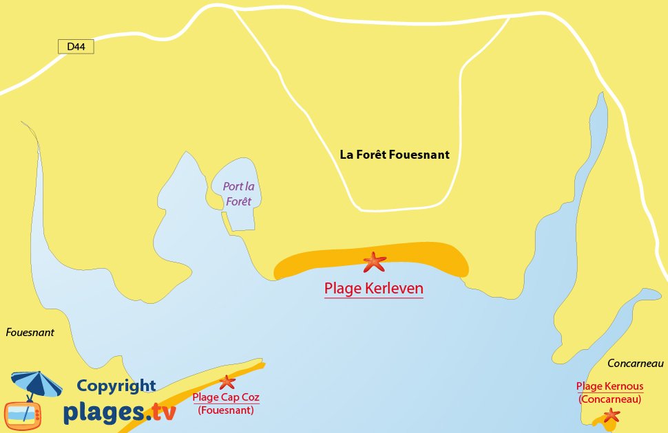 Plan des plages de La Forêt Fouesnant en Bretagne