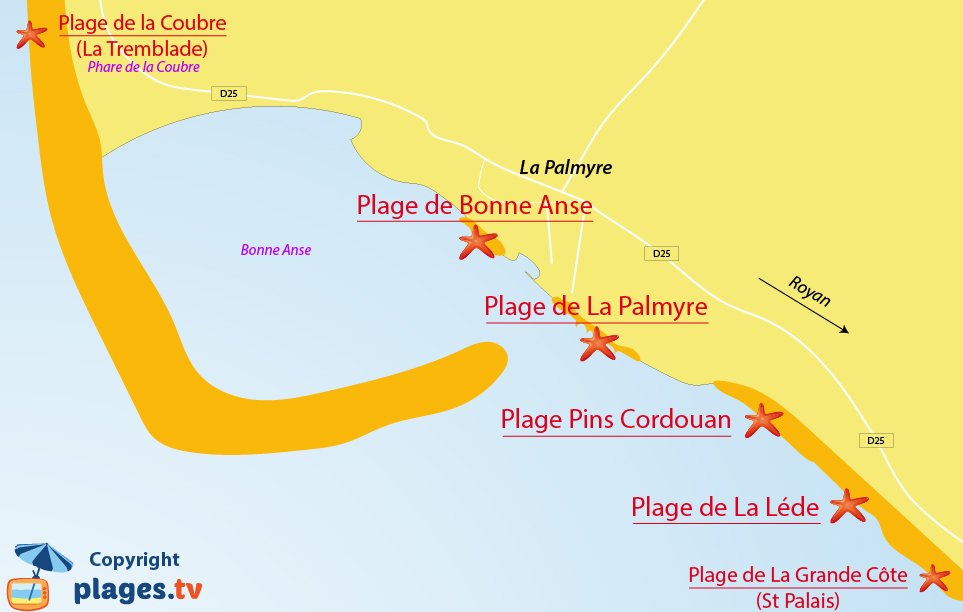 Plan des plages de La Palmyre en Charente Maritime