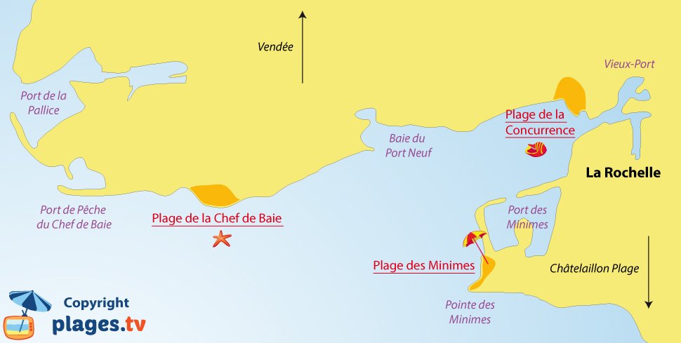 Carte des plages de la Rochelle