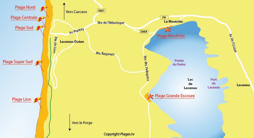 Plan des plages à Lacanau Océan - Gironde