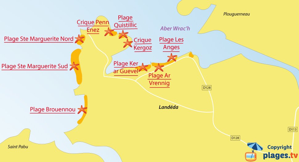 Plan des plages de Landéda en Bretagne