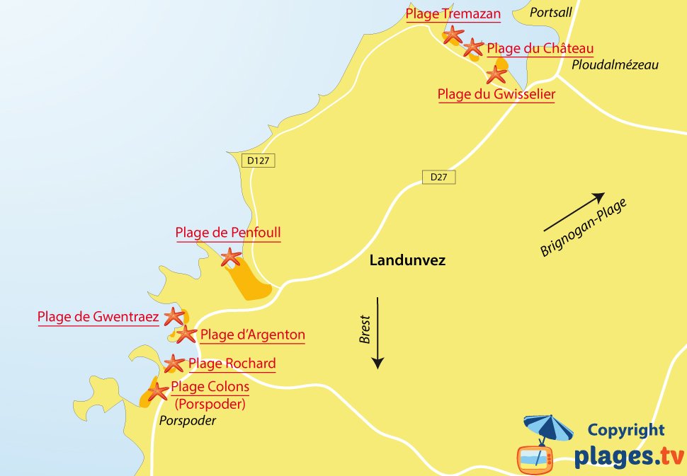 Plan des plages de Landunvez en Bretagne