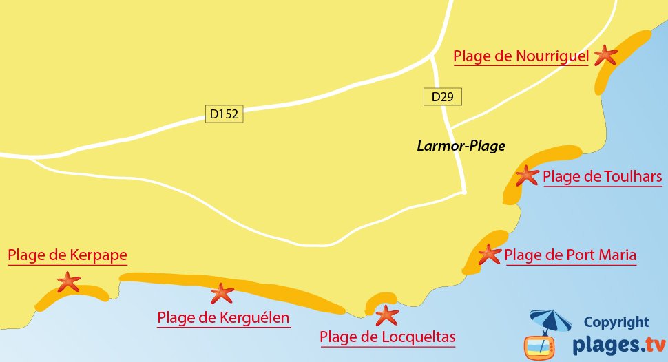 Plan des plages de Larmor-Plage en Bretagne