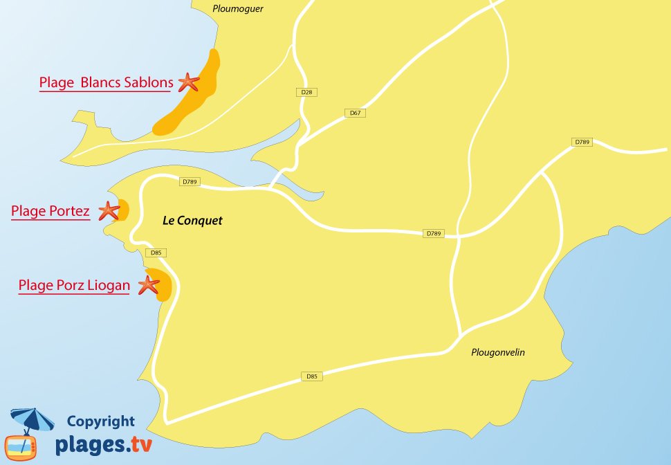 Plan des plages du Conquet en Bretagne