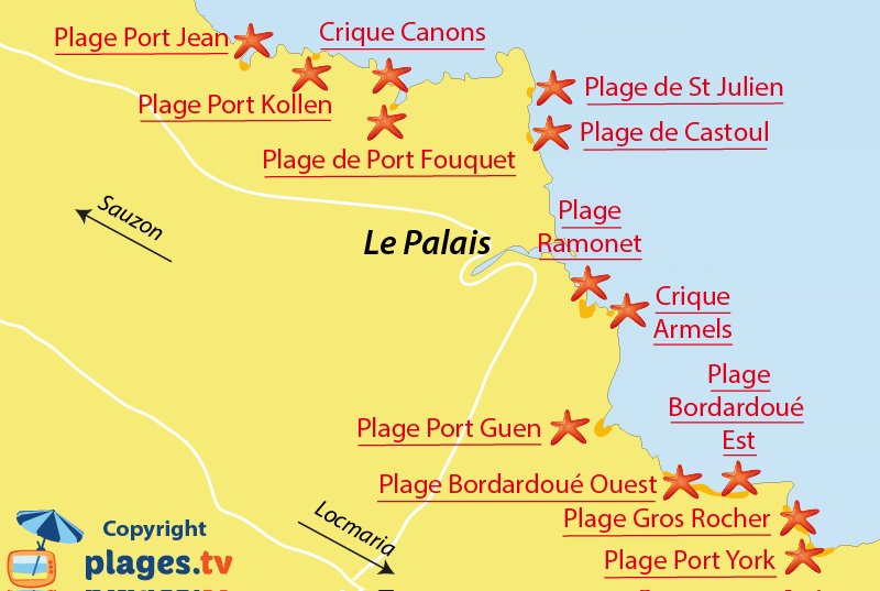 Plan des plages du Palais à Belle Ile en Mer