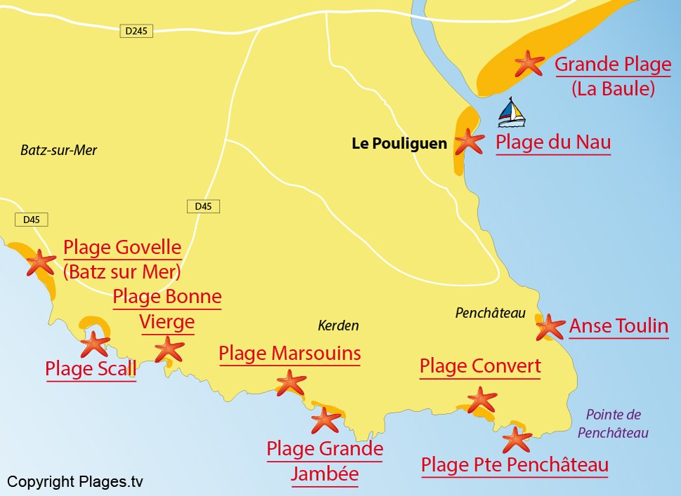 Plan des plages de Le Pouliguen