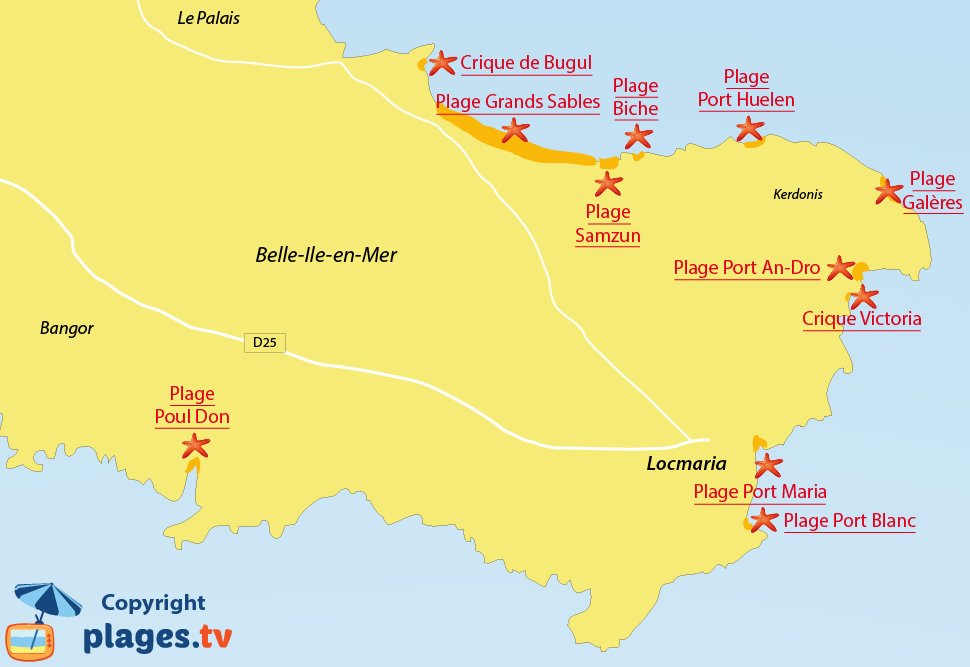 Plan des plages de Locmaria à Belle Ile en Mer