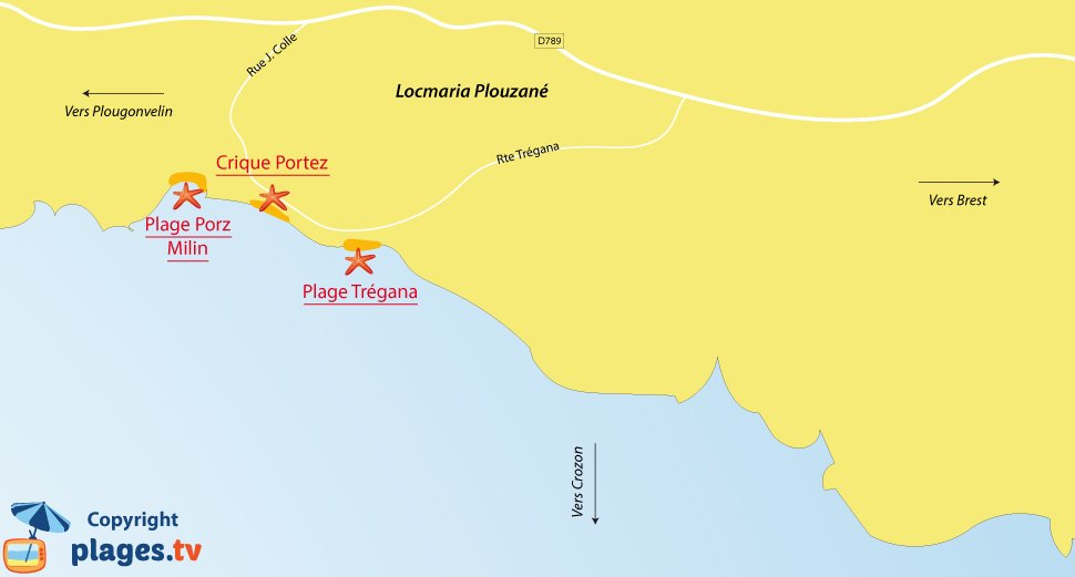 Plan des plages de Locmaria-Plouzané en Bretagne