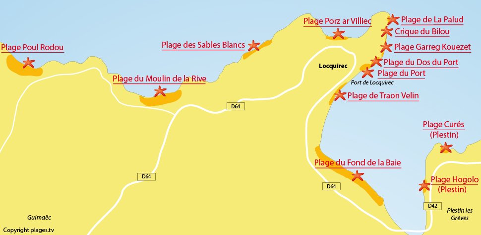 Plan des plages de Locquirec en Bretagne