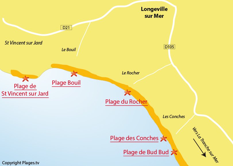 Plan de la plage de Longeville sur Mer - Vendée