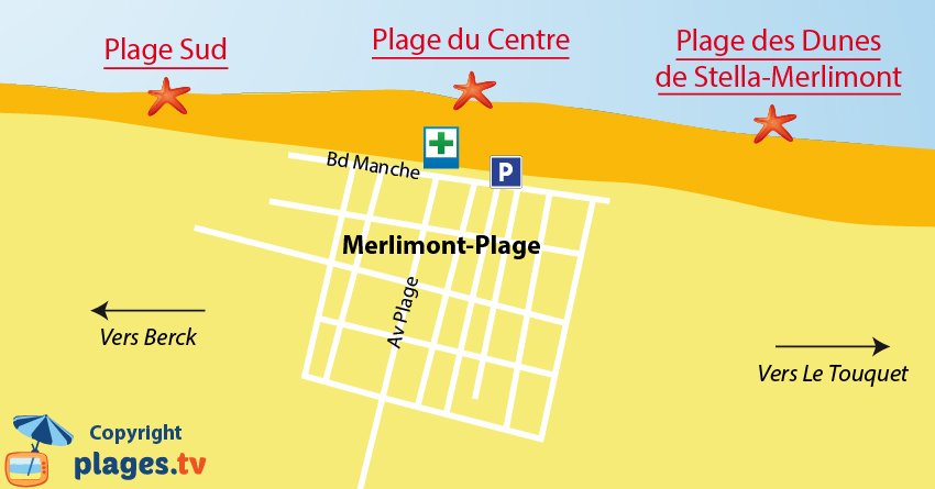 Plan des plages de Merlimont dans le nord de la France