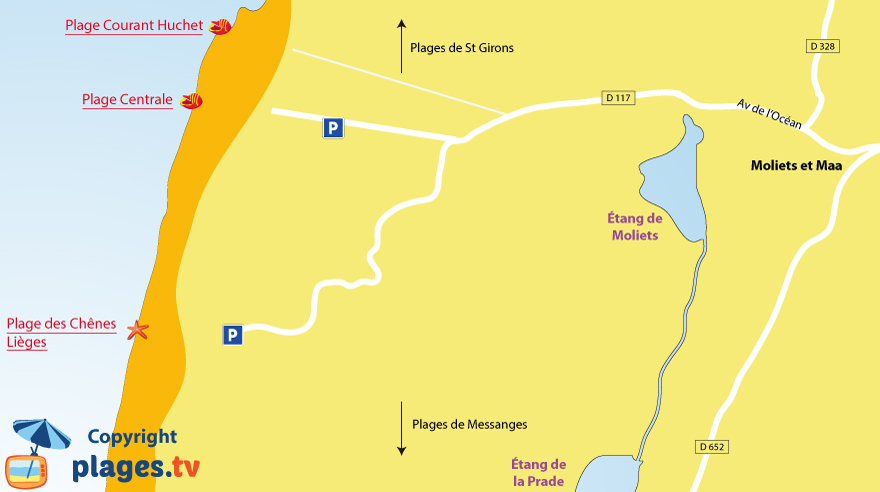 Plan des plages de Moliets et Maa dans les Landes