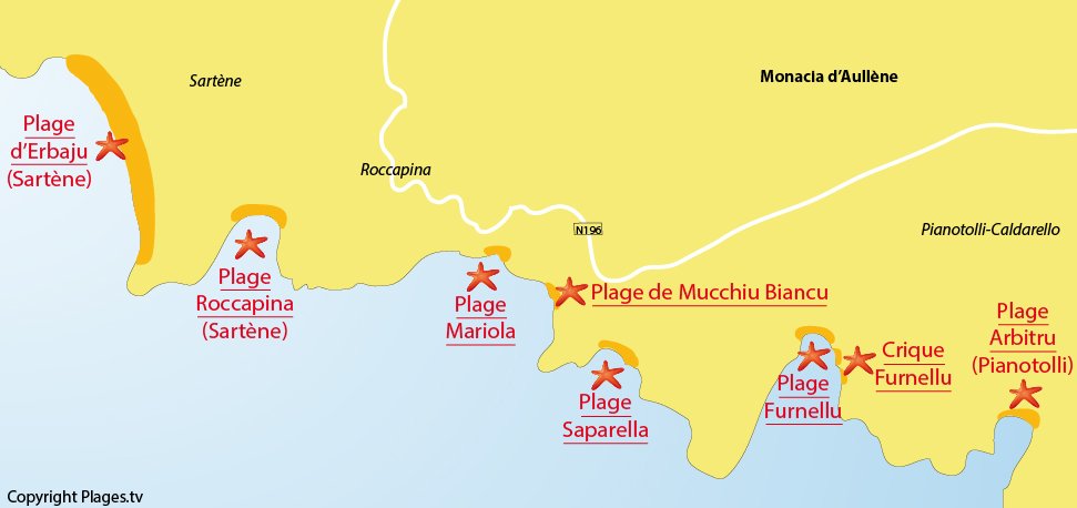 Plan des plages de Monacia d'Aullène