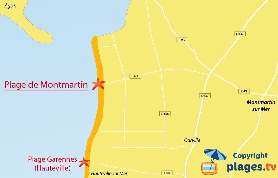 Plan des plages de Montmartin sur Mer dans le Cotentin