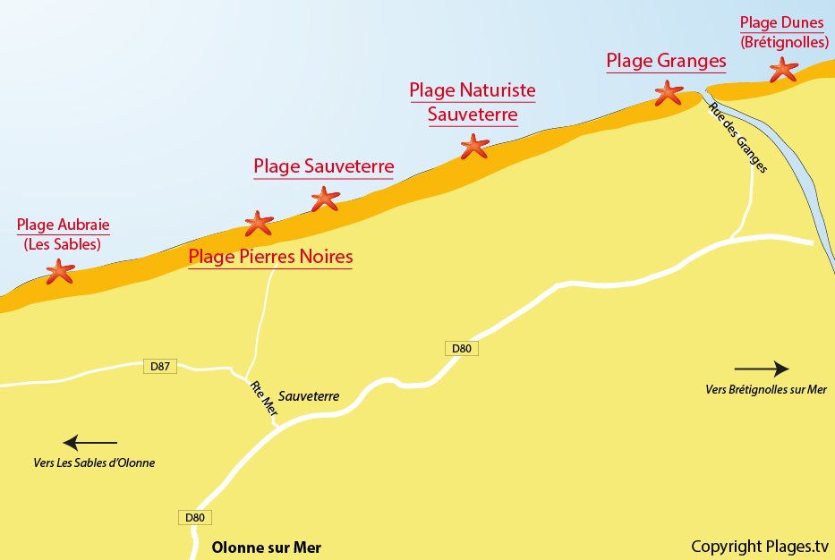 Plan des plages à Olonne sur Mer