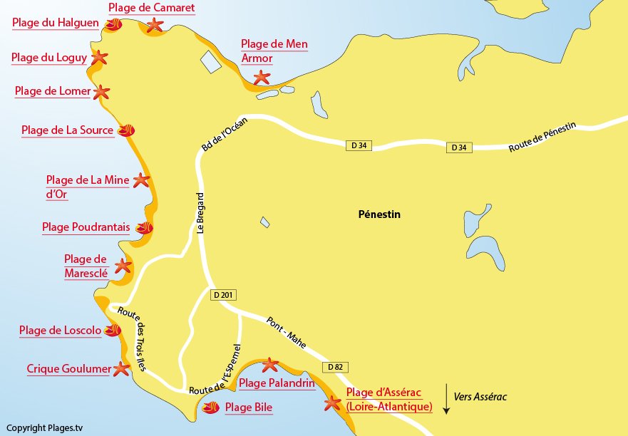 Plan des plages de Pénestin