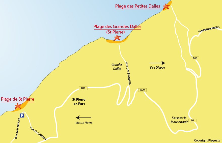 Plan de la plage des Petites Dalles et des villages voisins