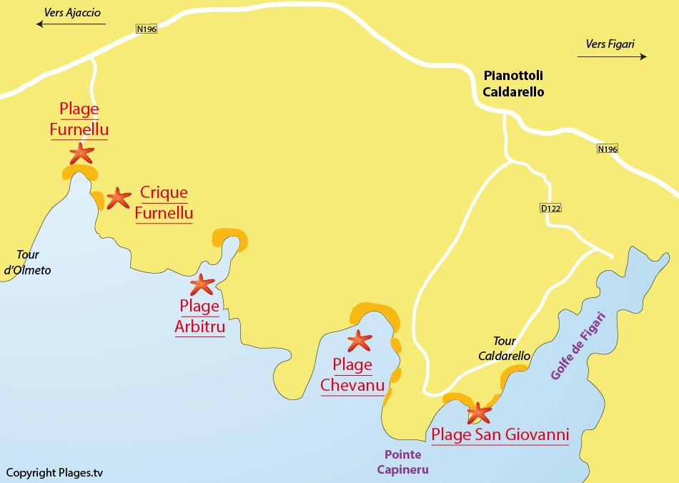 Plan des plages de Pianottoli Caldarello en Corse