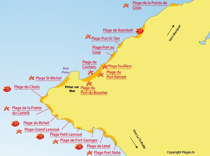 Carte des plages de Piriac sur Mer