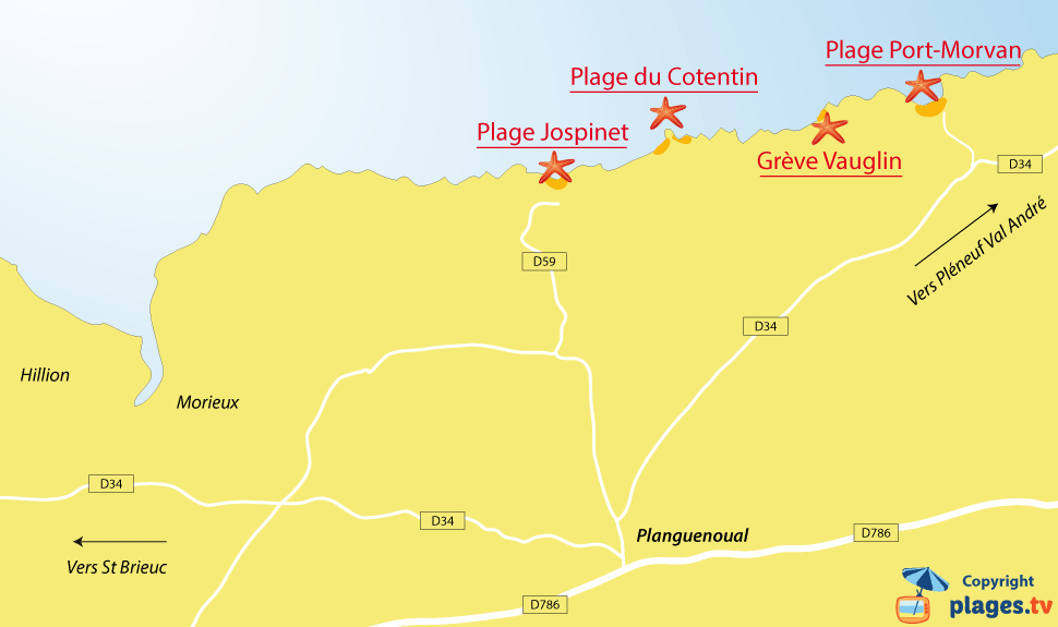 Plan des plages de Planguenoual - Bretagne