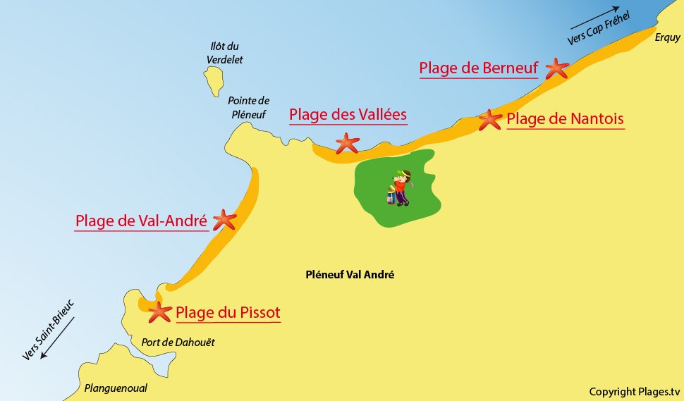 Plan des plages de Pléneuf Val André - Bretagne