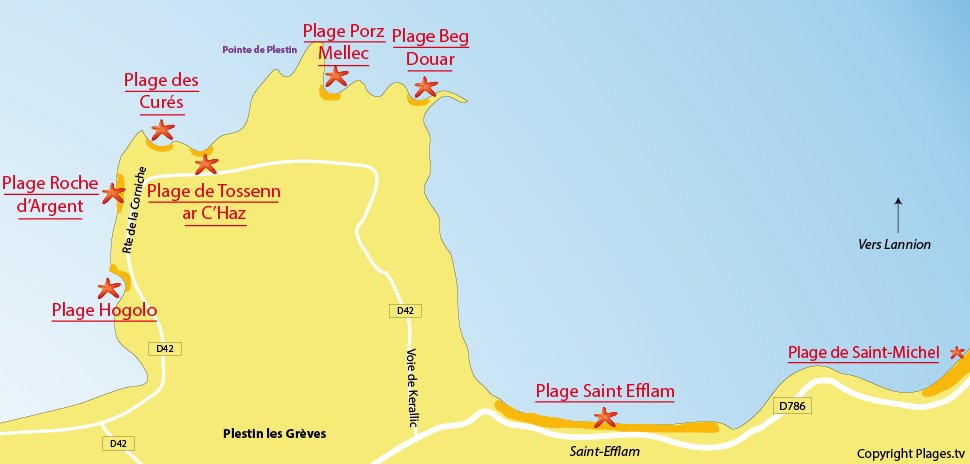 Plan des plages de Plestin les Grèves