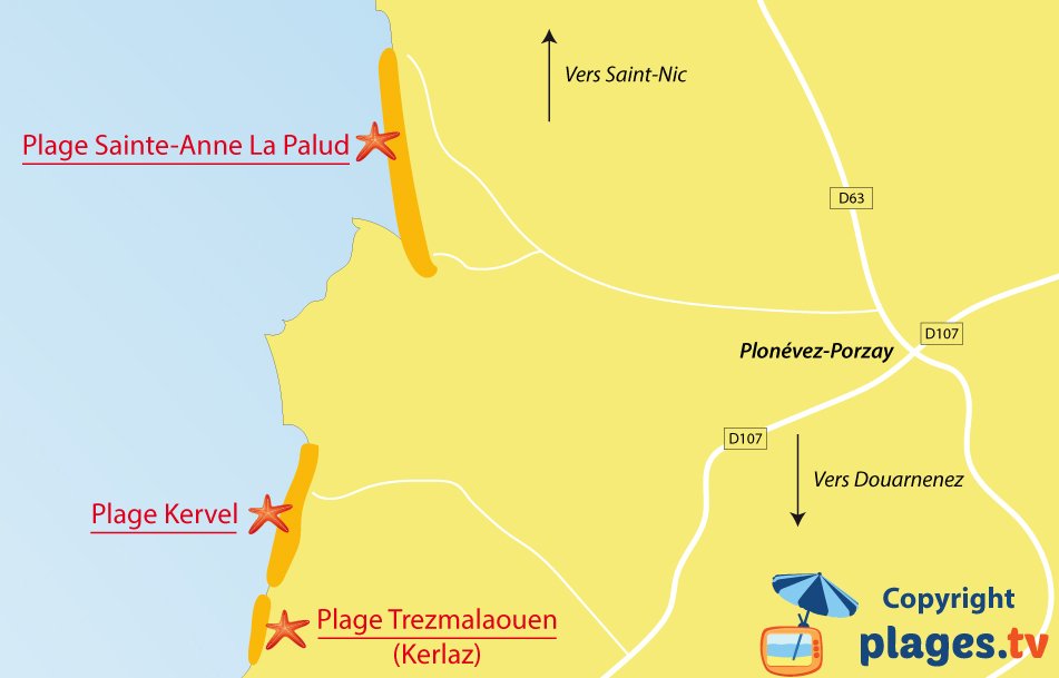 Plan des plages de Plonévez-Porzay en Bretagne