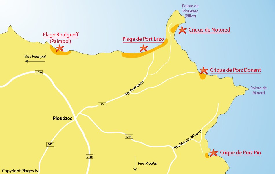 Plan des plages de Plouézec en Bretagne